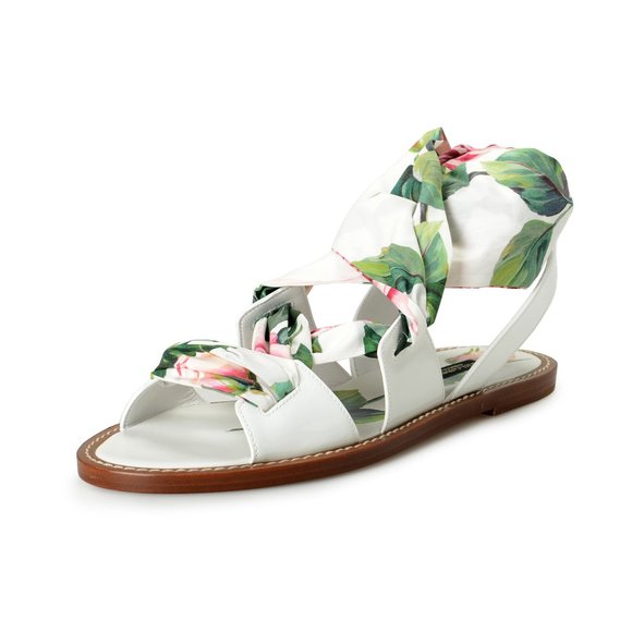 Dolce & Gabbana Women's Floral Print Ankle Wrap Sandals Shoes US 8 IT 38 - Picture 1 of 7